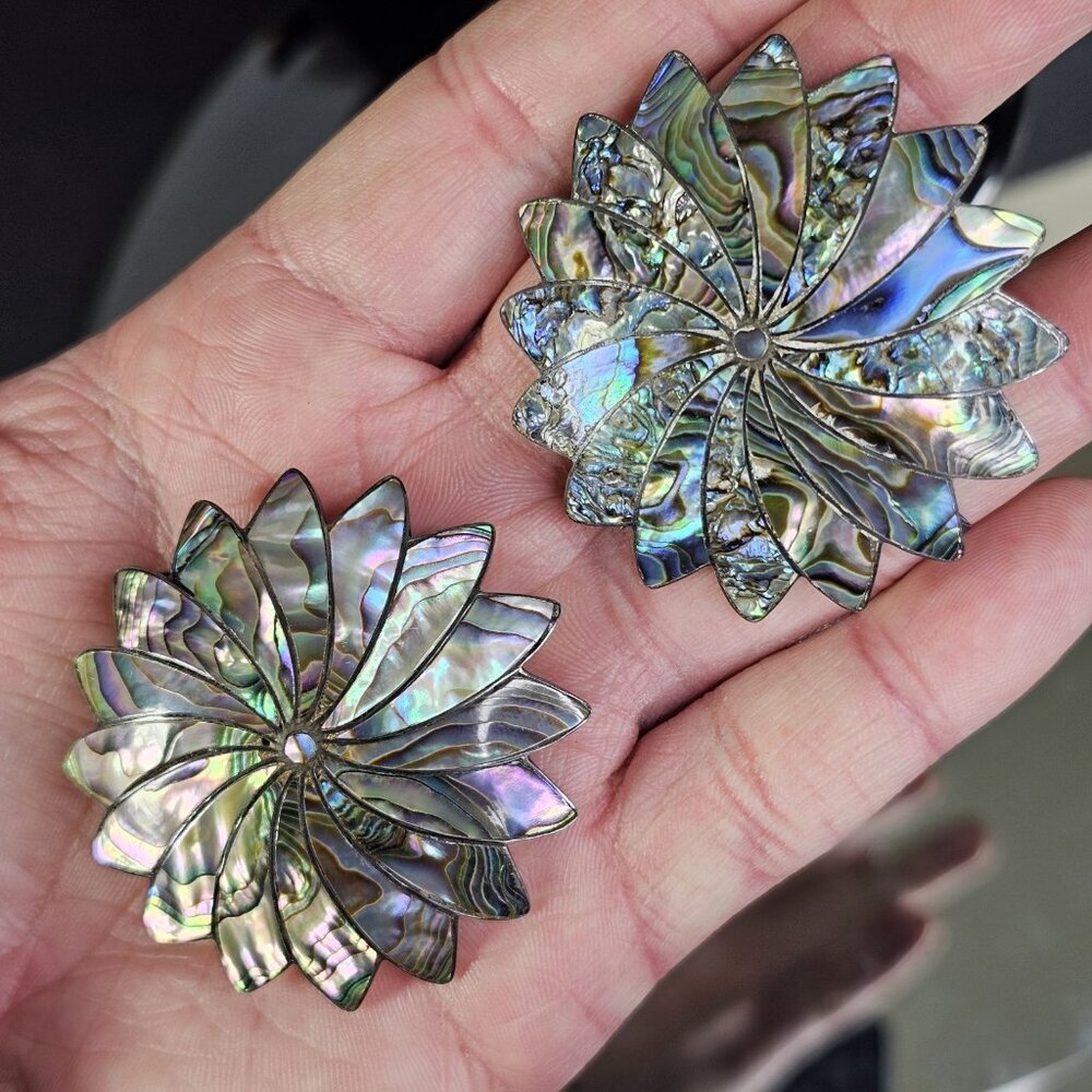 Sterling Silver 925 Mexican Abalone Brooch PAIR. 2pcs Total. Beautiful!